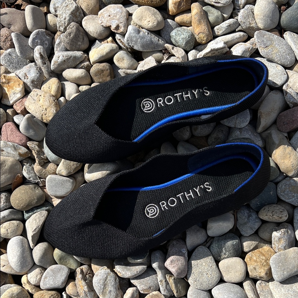 Rothy's Black Flats with Blue Trim